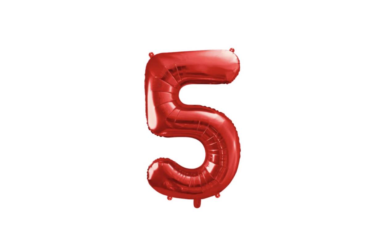 Balon foliowy cyfra 5 w czerwonym kolorze