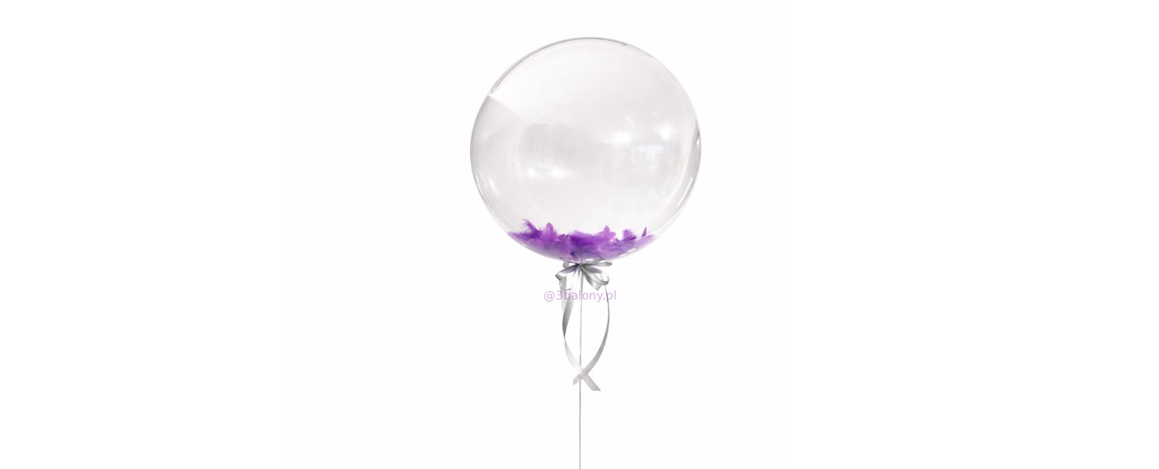 Balon Bubble z fioletowymi piórkami + konfetti srebrne