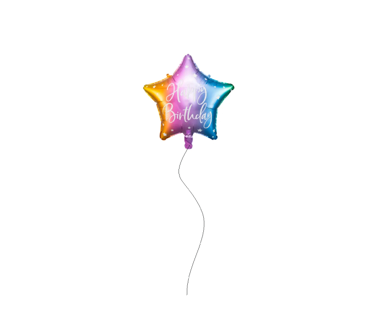 Kolorowa gwiazdka Happy Birthday z helem
