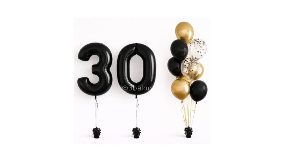 Balony na 30 urodziny – czarne cyfry 90 cm z helem