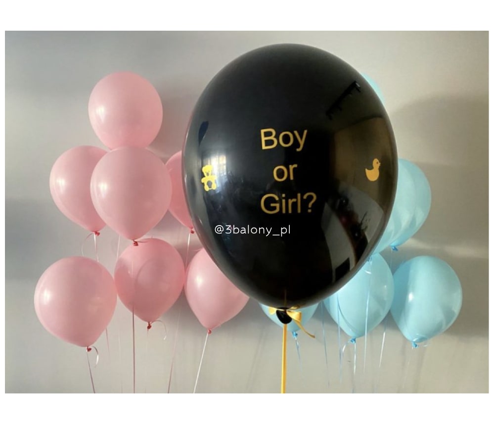 Duży czarny balon ze złotym napisem BOY OR GIRL?