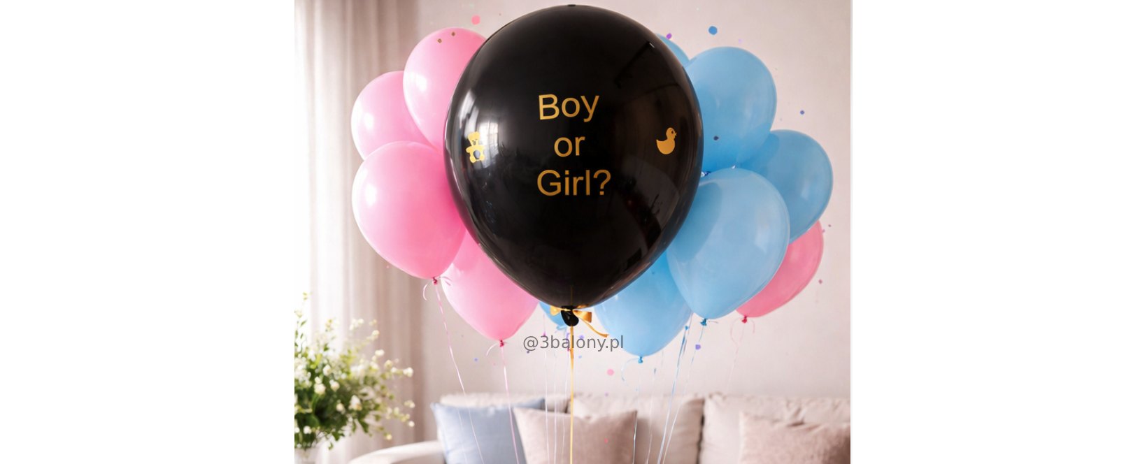 Duży czarny balon ze złotym napisem BOY OR GIRL?