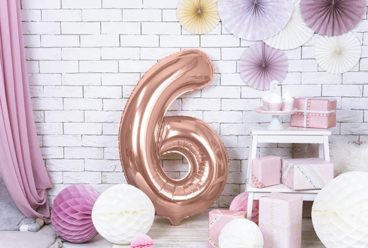 Balon foliowy Cyfra 6, rozmiar 86 cm, różowe złoto