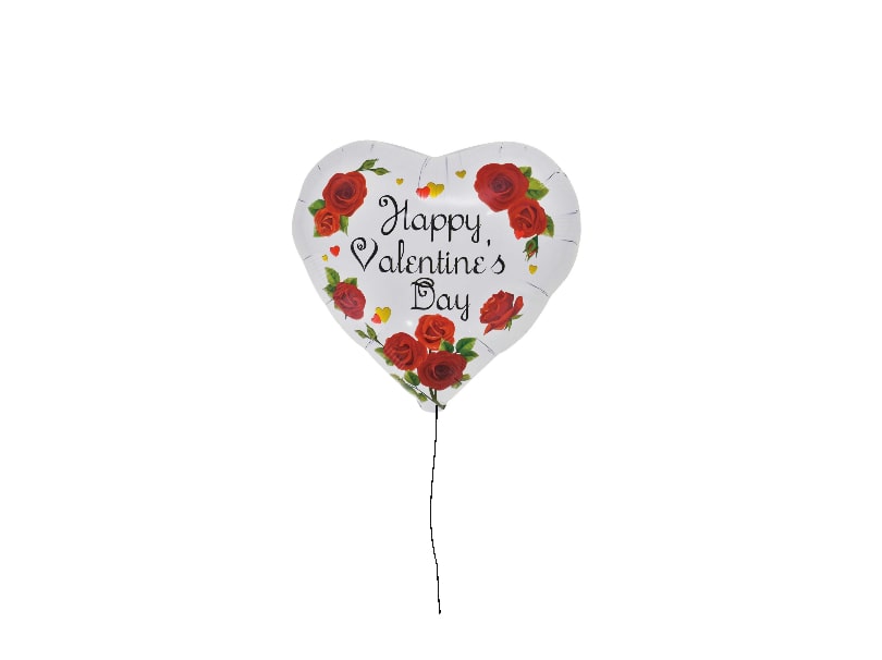 Balon serce w białym kolorze oraz napisem Happy Valentine’s Day