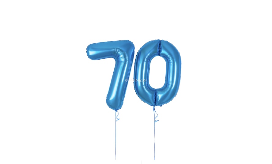 Balony cyfry 70 w niebieskim kolorze z helem