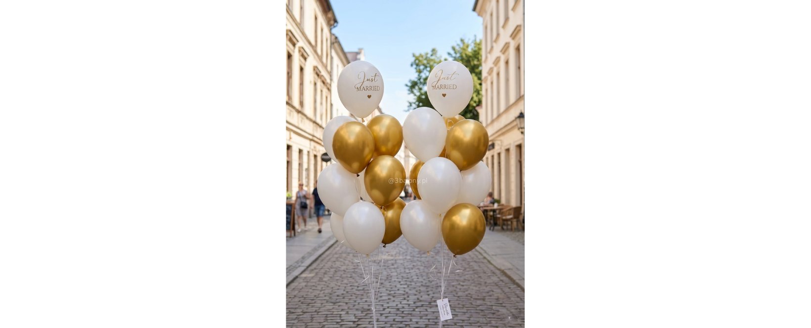 Dwa bukiety balonowe w złoto-białym kolorze z helem na Ślub