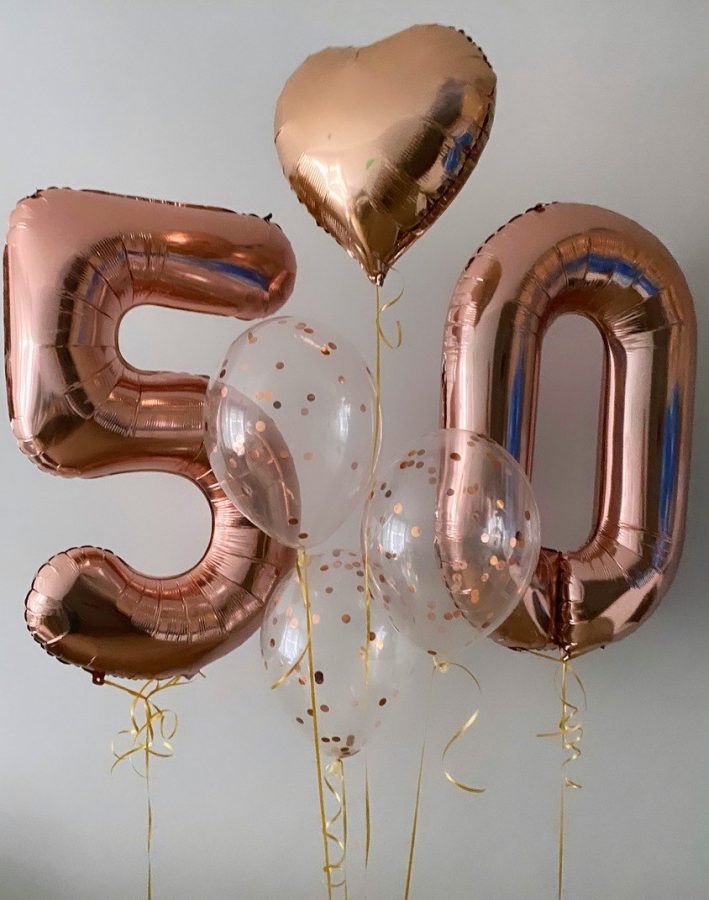 Bukiet na 50 urodziny z konfetti (różowe złoto)