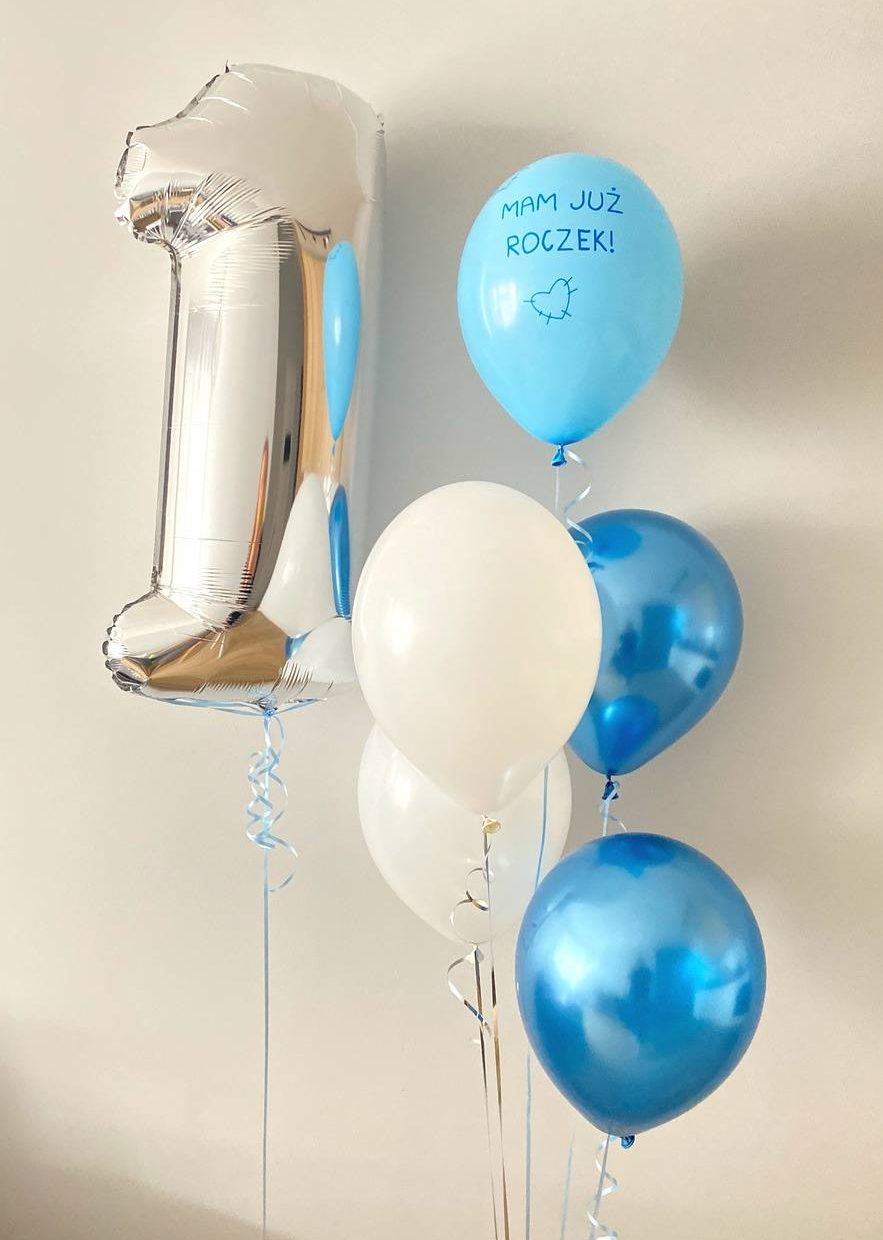 Balony na roczek w kolorze srebrno-niebieskim