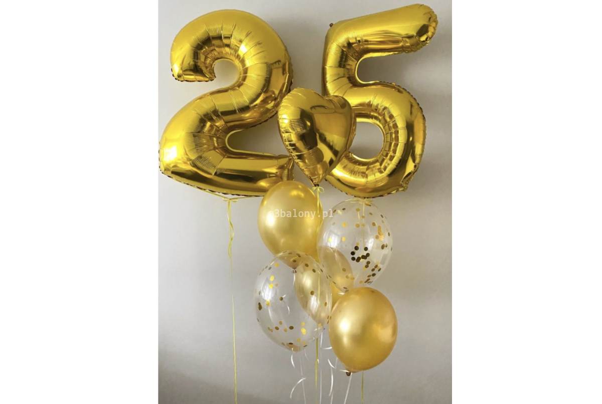 Złoty zestaw balonowy z cyfrą 25