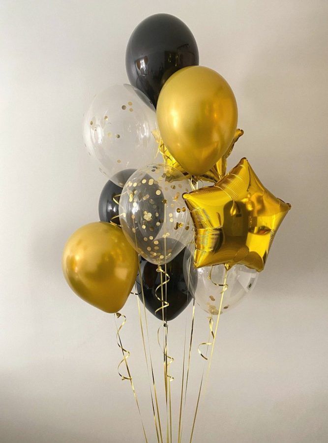 Bukiet balonów z helem w czarnych i złotych kolorach