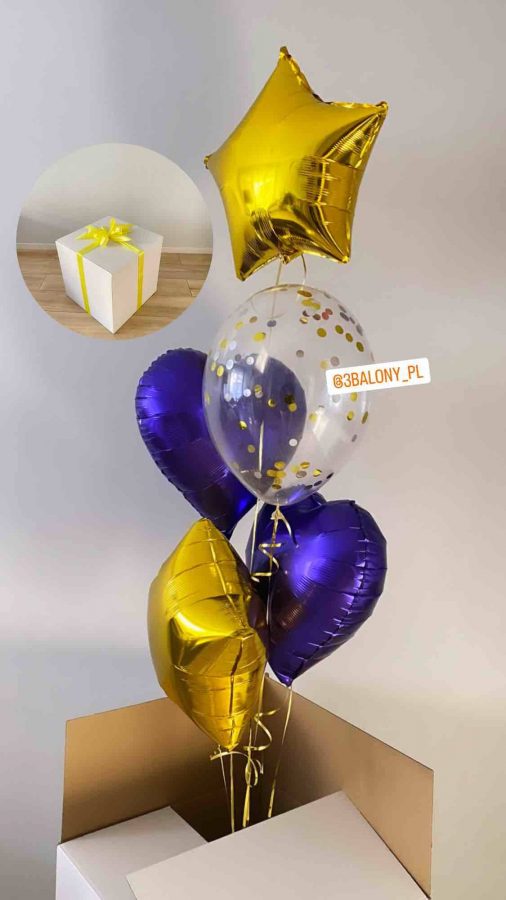 Fioletowe i złote balony w pudełku 50 cm