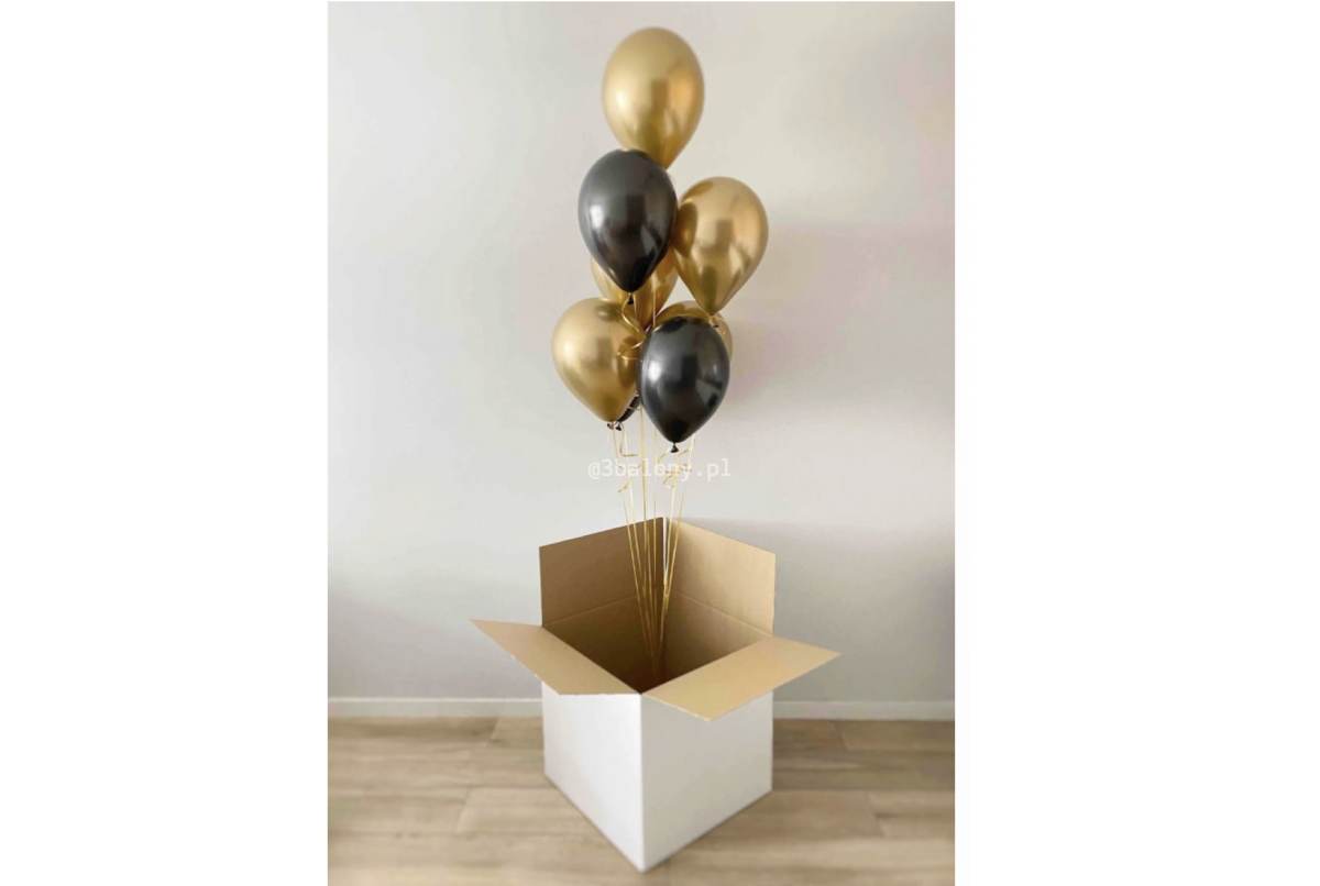 Złoto czarne balony z helem w pudełku