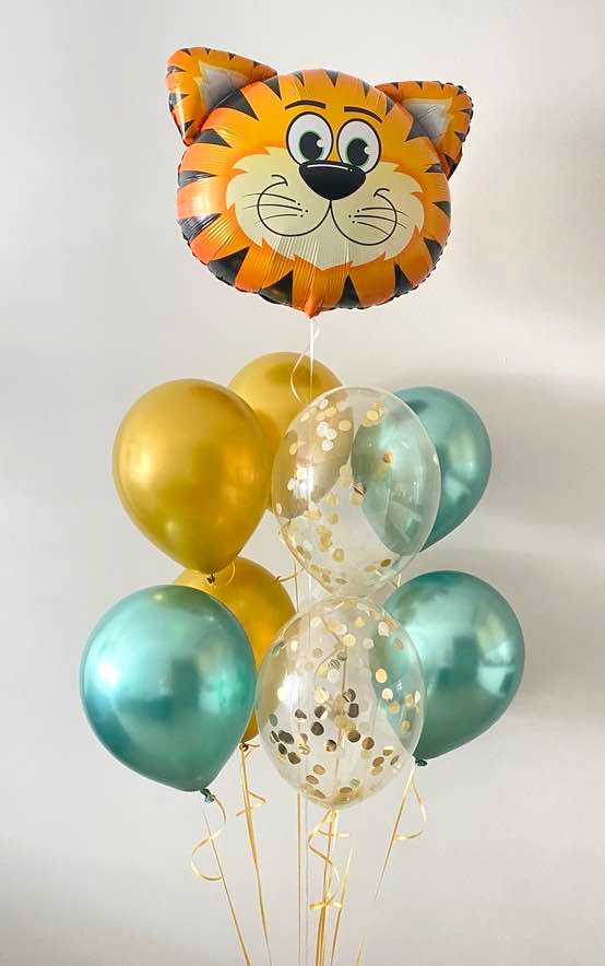 Zielono złote balony z tygryskiem