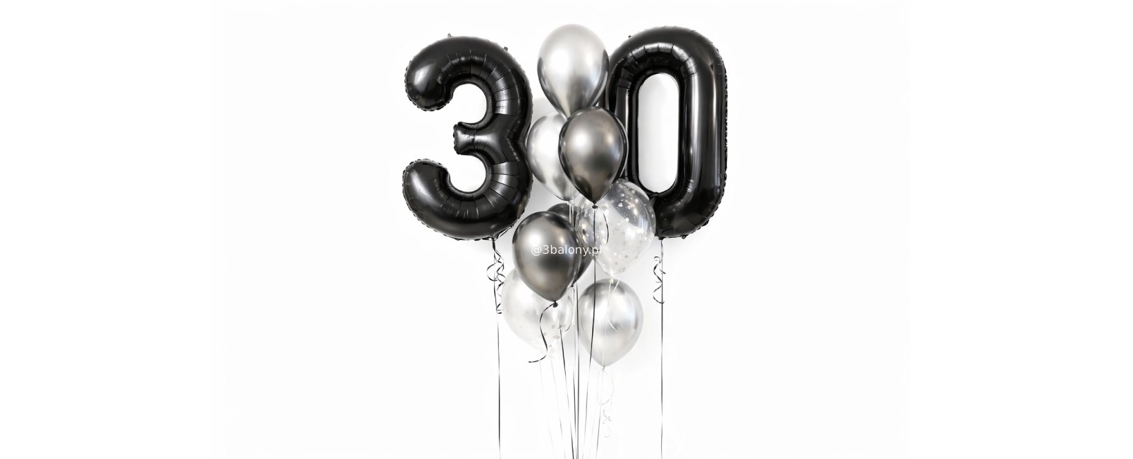 Czarne i srebrne balony na 30 urodziny