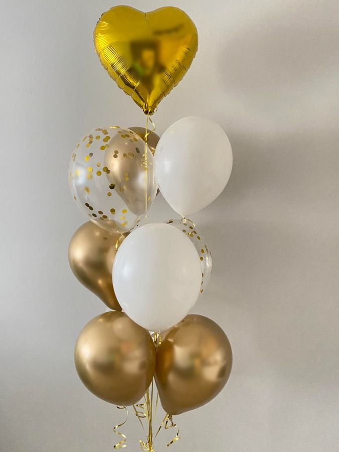 Bukiet balonowy w złotym i białym kolorze z sercem