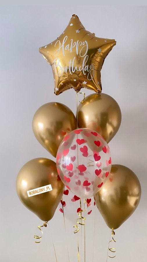 Balon złota gwiazdka happy birthday w bukiecie