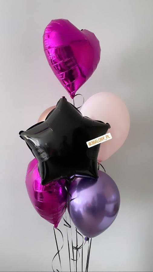 Bukiet balonowy w różowy czarnym kolorze z helem