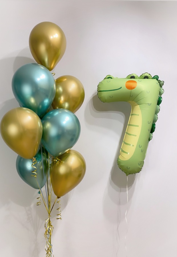 Balon foliowy Cyfra 7 – Krokodyl z balonami lateksowymi z helem