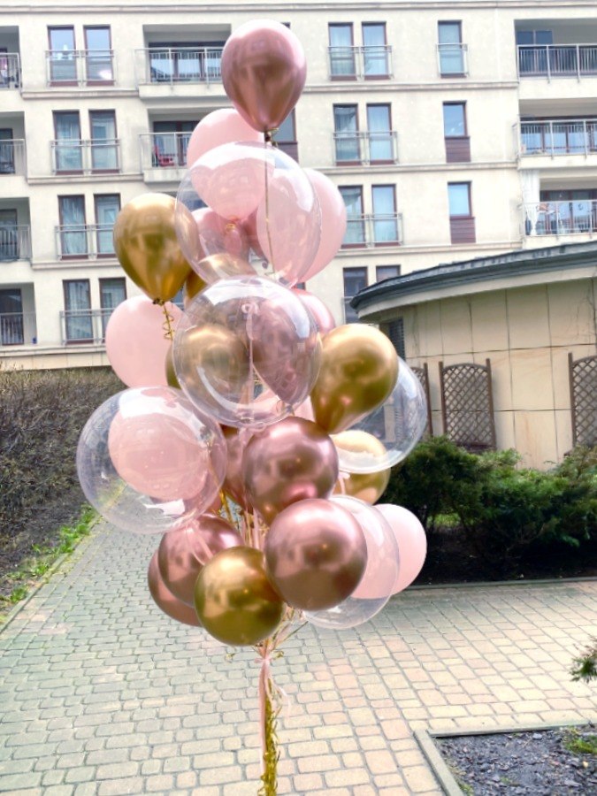 Bukiet balonów LUX w różowo-złotym kolorze napełniony helem