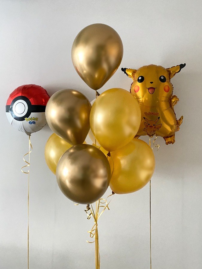 Zestaw w złotym kolorze z balonem foliowym Pokemon Pikachu