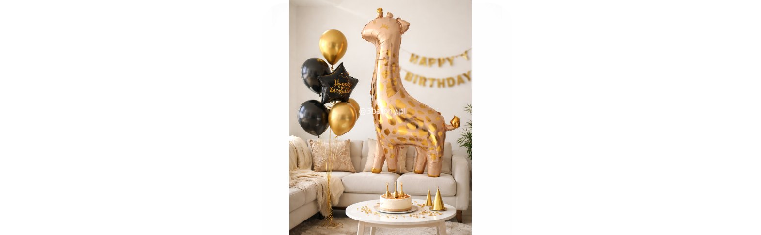 Bukiet balonowy w złotym i czarnym kolorze z żyrafą