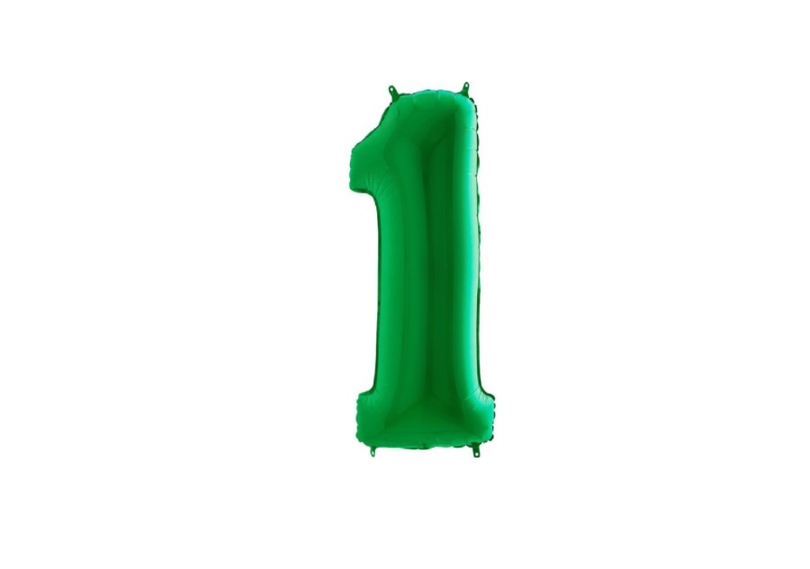 Balon cyfra 1, kolor zielony z helem