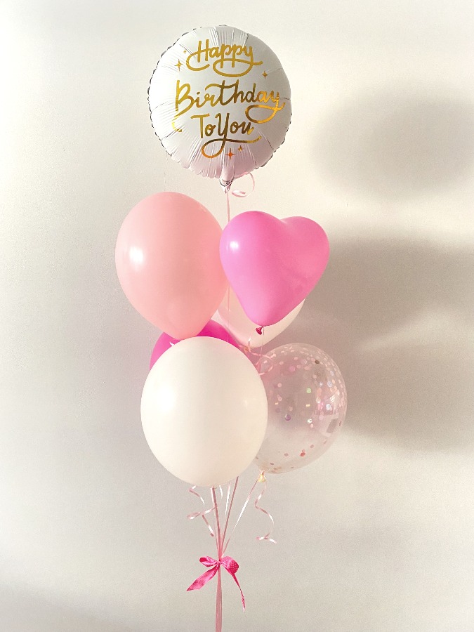 Bukiet balonowy z balonem foliowym ze złotym napisem Happy birthday to you