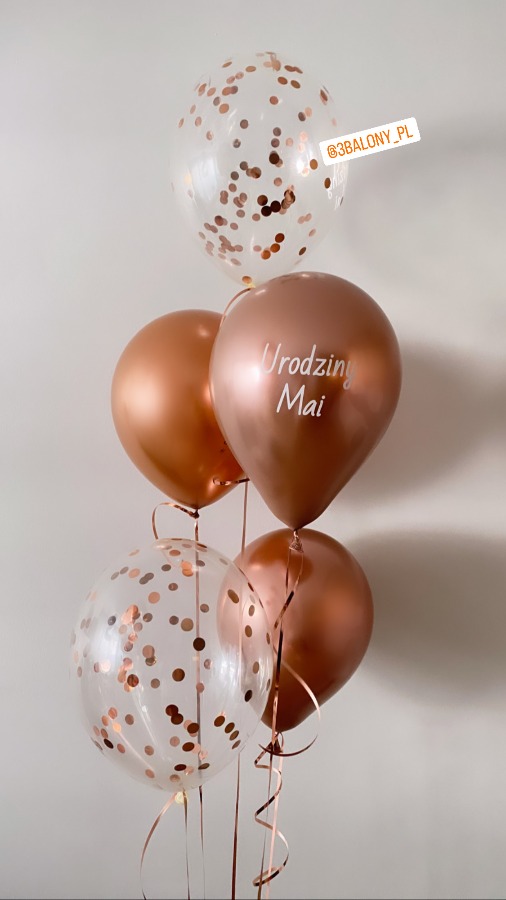 Bukiet balonowy z pięciu balonów z helem w kolorze goldrose