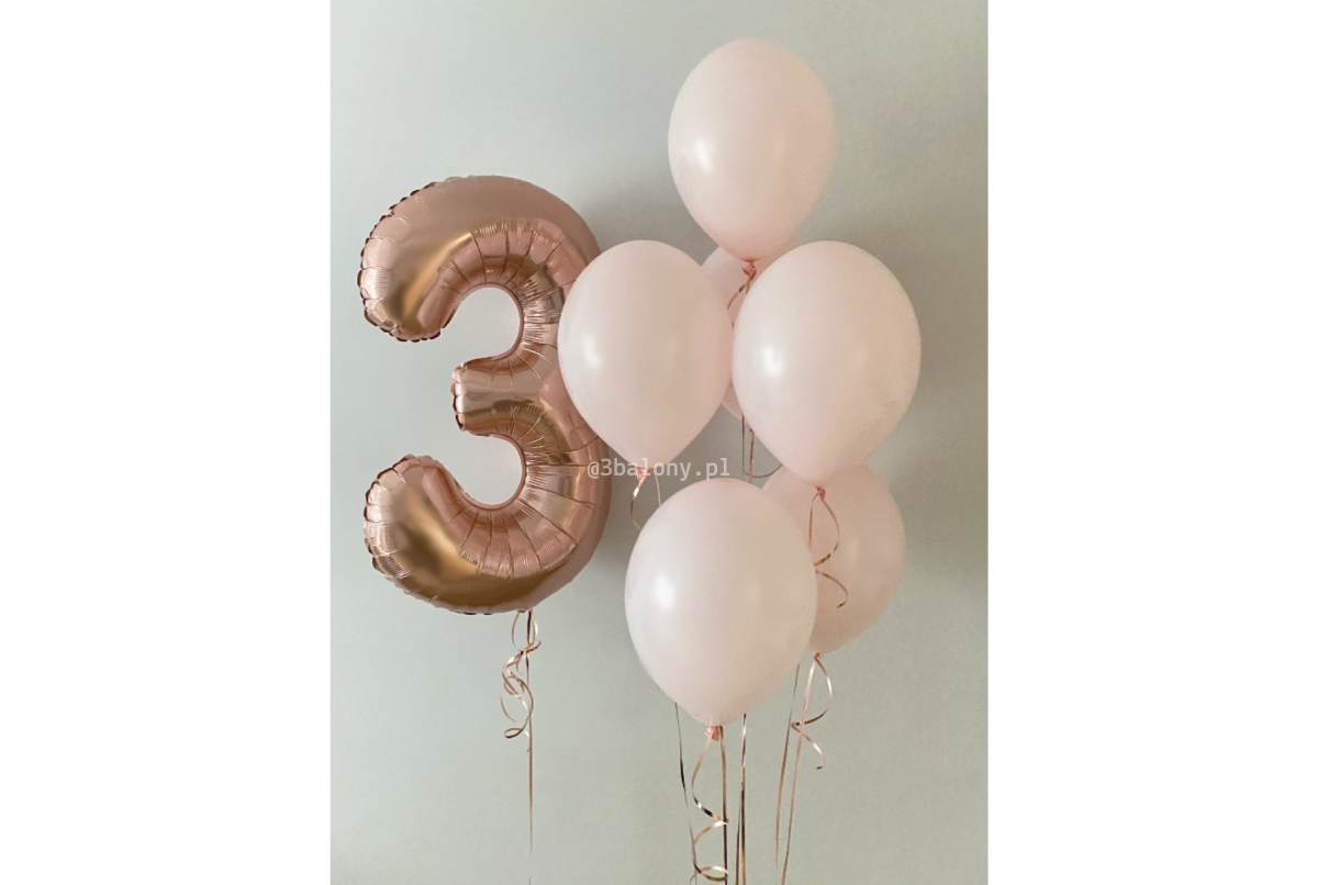 Sześć balonów lateksowych z cyfrą w kolorze różowe złoto