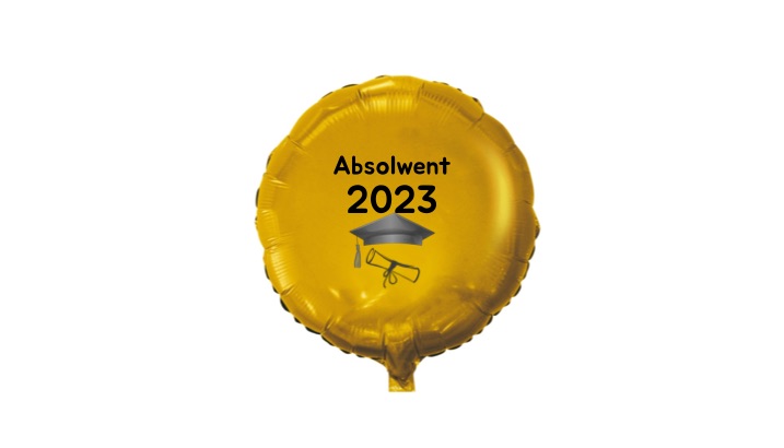 Złoty balon z napisem Absolwent z helem