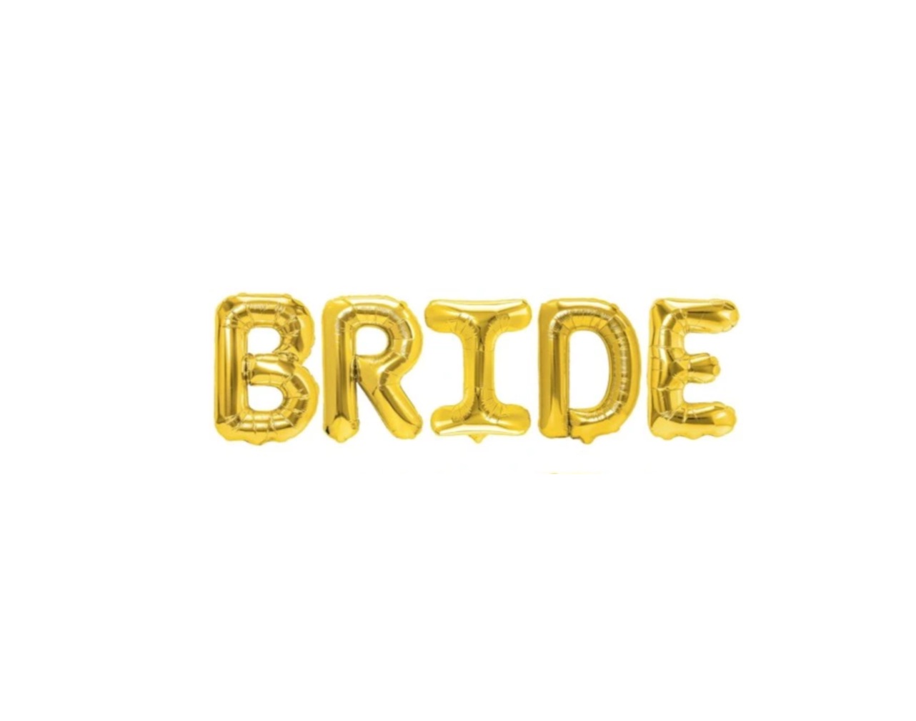 Balony w złotym kolorze tworzący napis BRIDE