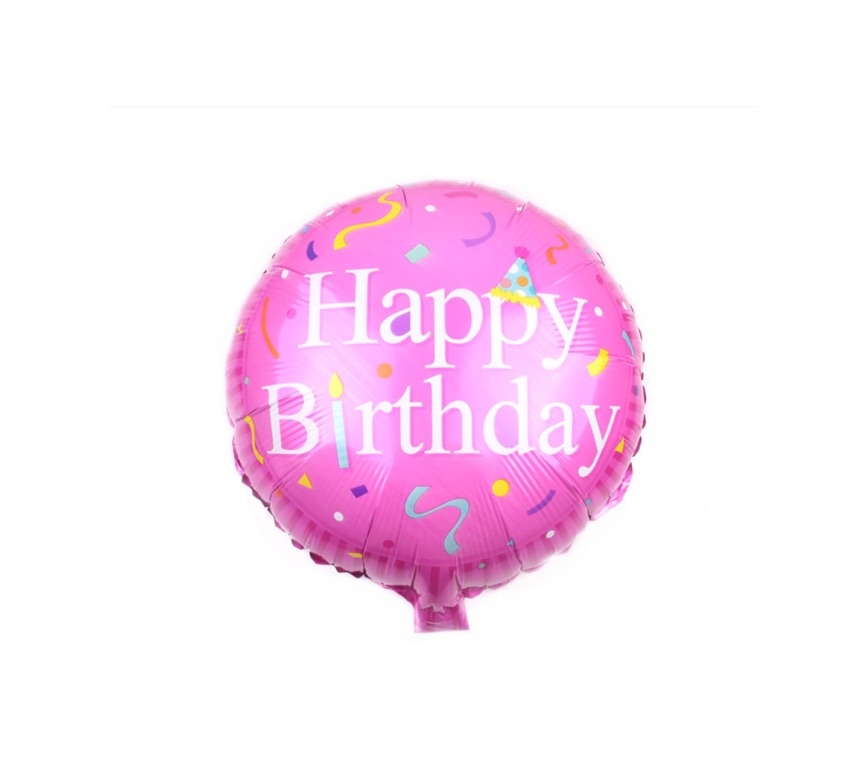 Balon różowy happy birthday biały napis