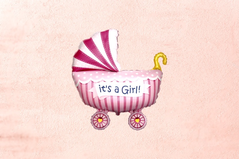 Balon foliowy w kształcie wózka z napisem it’s girl