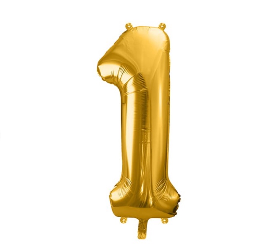 Balon cyfra 1 z helem w kolorze złotym