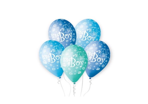 Pięć balonów w bukiecie it is boy