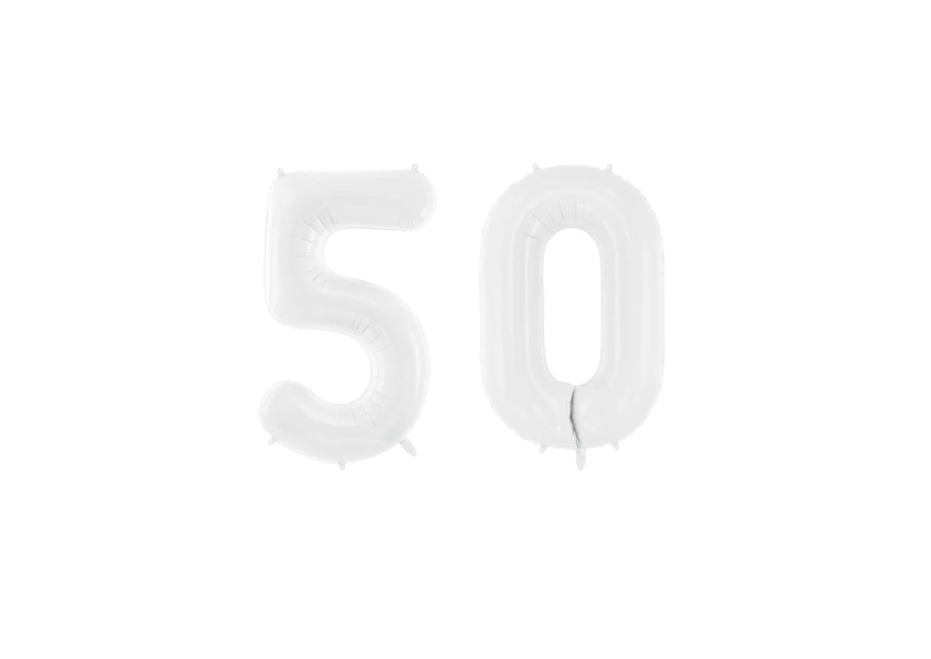 Cyfra 50 w białym kolorze z helem