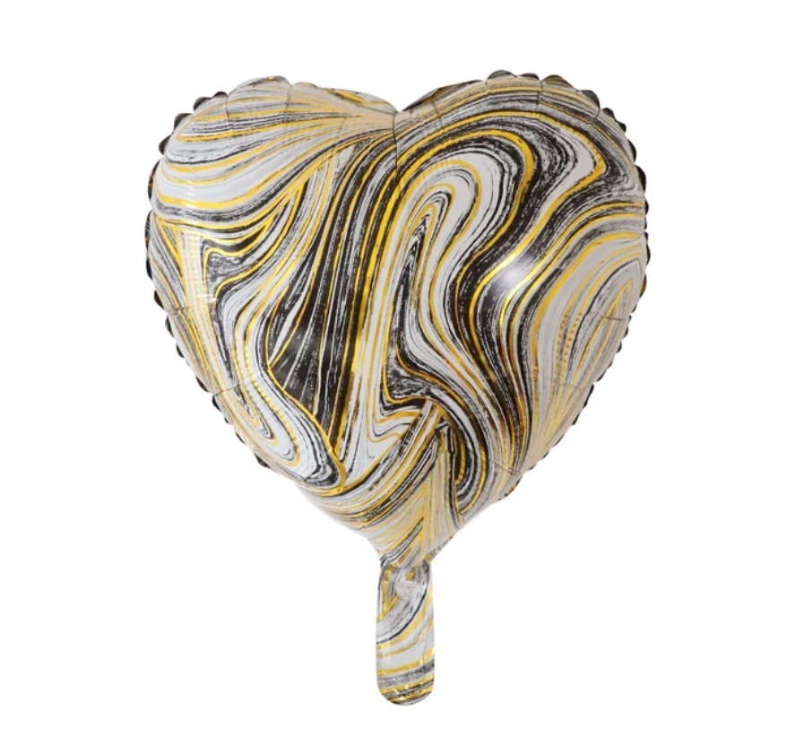Serce balon czarno złoty marmur, 40 cm