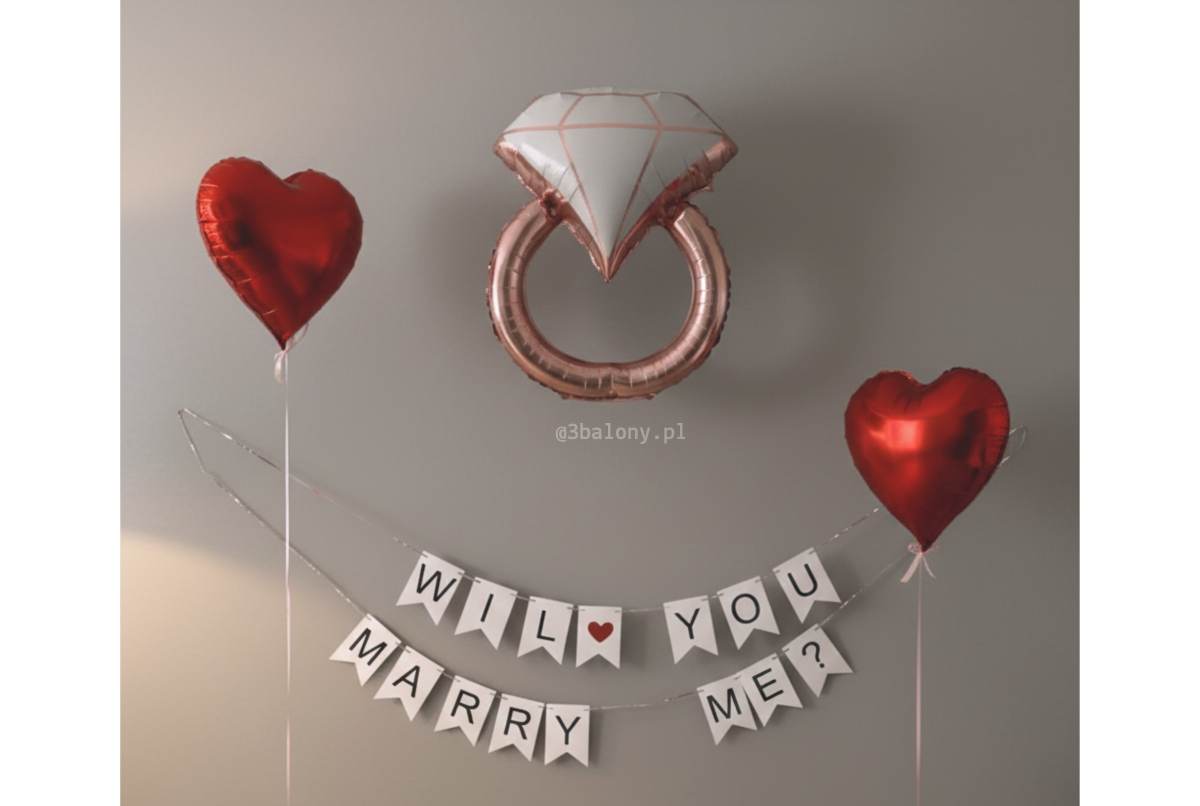 Will you marry me? Balonowy zestaw z dwoma sercami oraz pierścionkiem