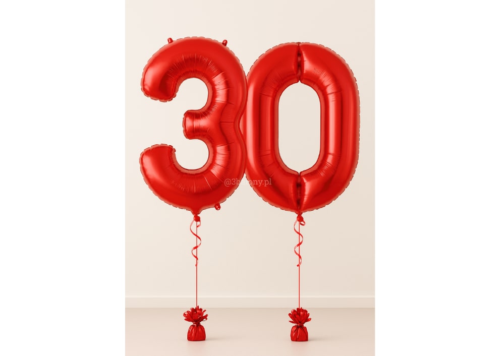 Balony cyfry 30 w kolorze czerwonym z helem