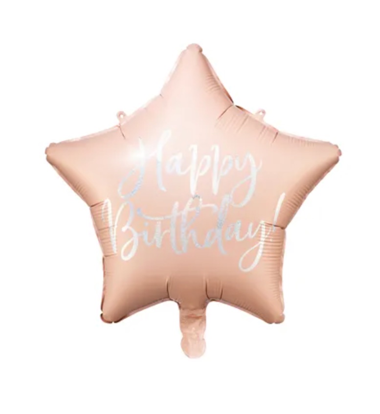 Błyszczący balon foliowy w kształcie gwiazdki z napisem Happy Birthday