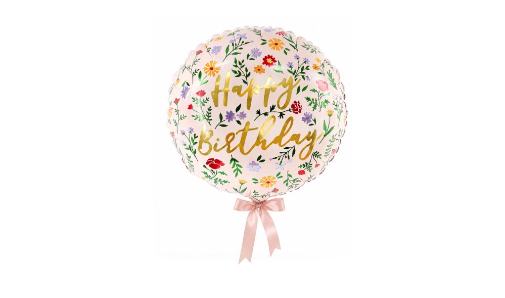 Balon foliowy Happy Birthday, 45 cm, jasny różowy