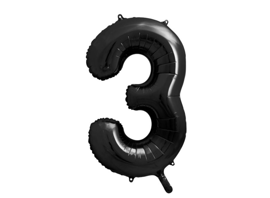 Balon cyfra 3, kolor czarny, rozmiar ~90 cm z helem