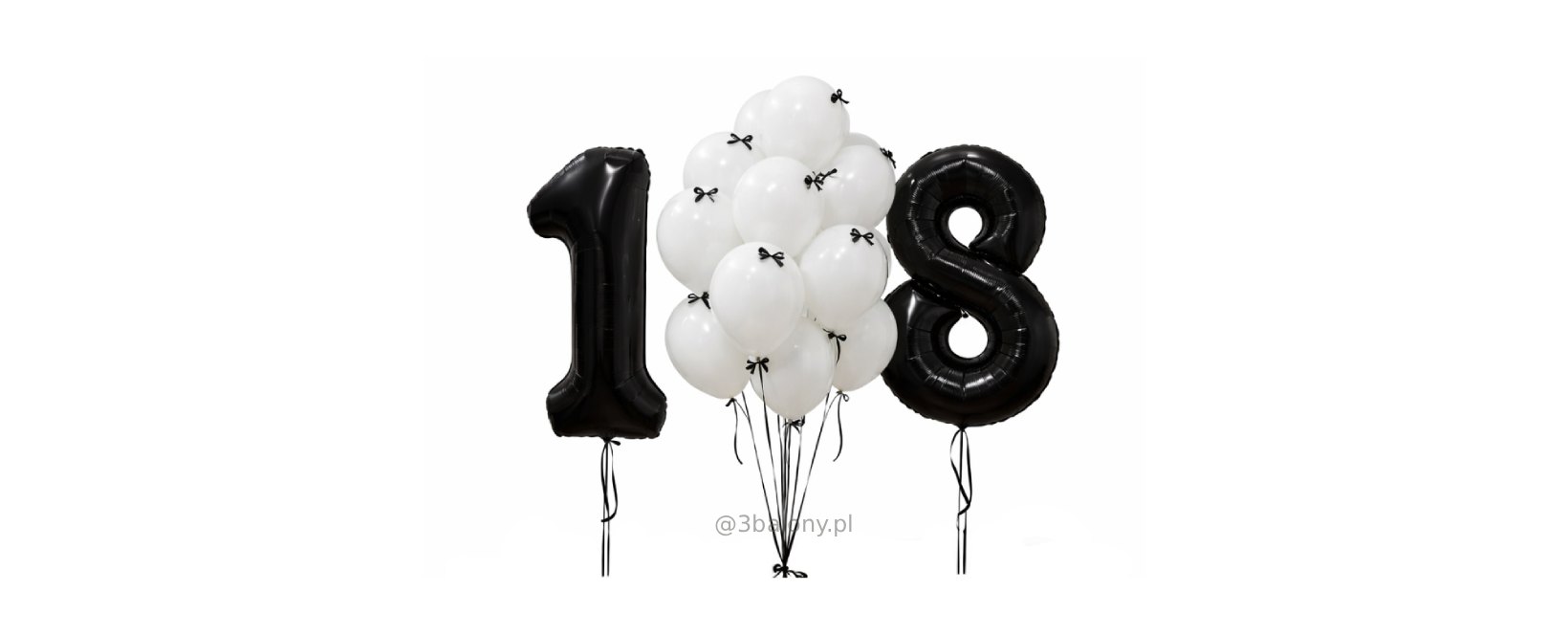 Czarne cyfry 18 z balonami lateksowymi w kokardki