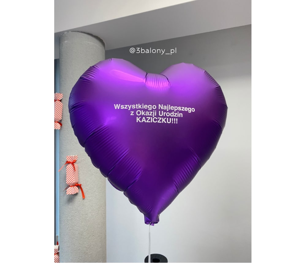 Balon foliowy w kształcie serca, jasnofioletowy, napełniony helem + personalizacja