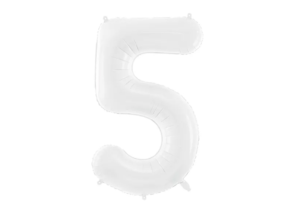 Balon foliowy Cyfra „5” w  białym kolorze