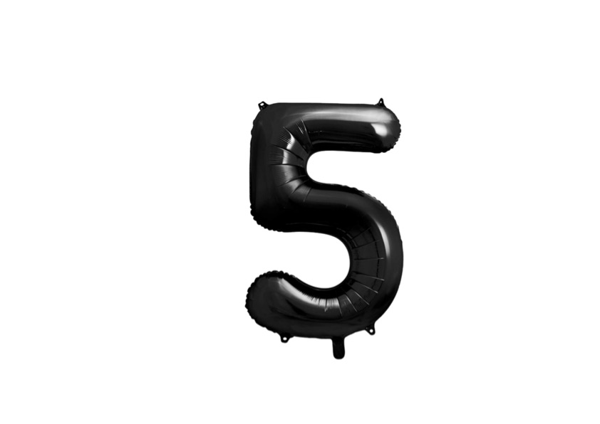 Balon foliowy cyfra „5” w czarnym kolorze
