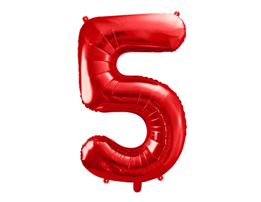Balon foliowy Cyfra „5” w czerwonym kolorze