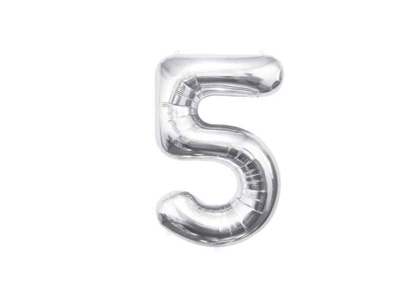 Balon foliowy cyfra „5” w srebrnym kolorze