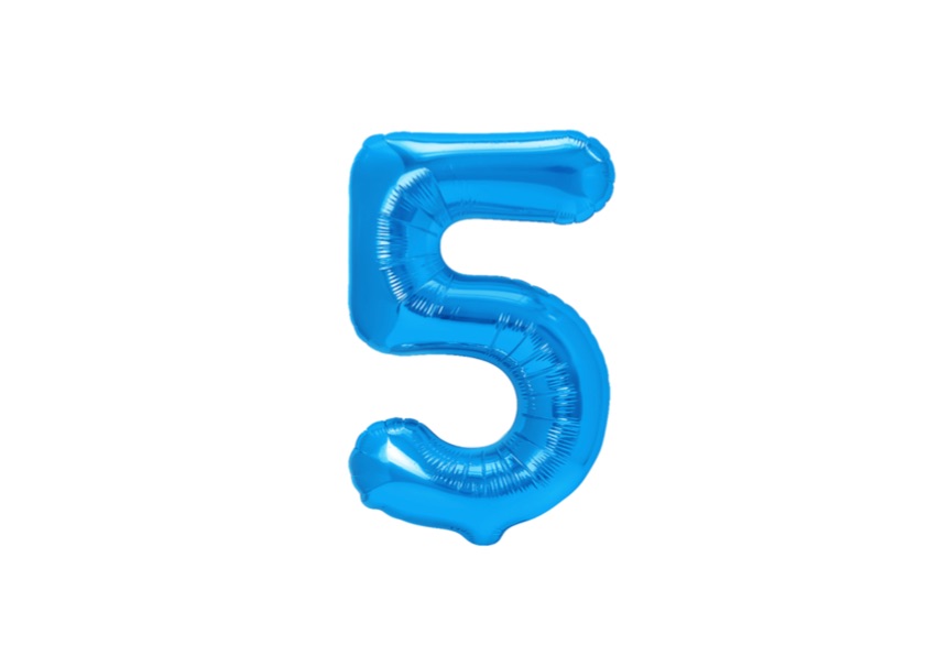 Balon foliowy cyfra „5” w niebieskim kolorze