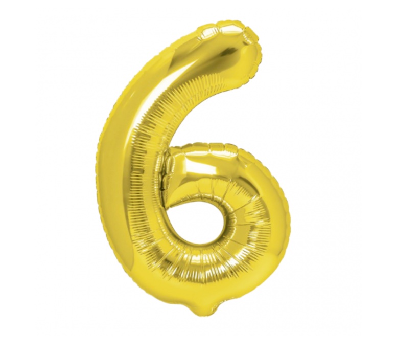 Balon foliowy Cyfra „6” w złotym kolorze z helem
